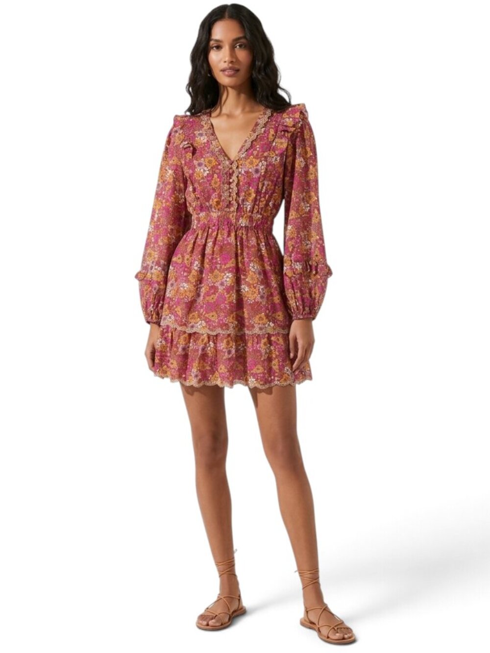 Hale Bob Christine Tiered Dress Bohemian Floral Embroidered Metallic Gold NWT S